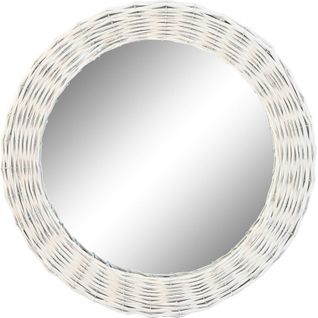 Miroir Rond Tressé Blanc Style Cottage En Osier Et Verre