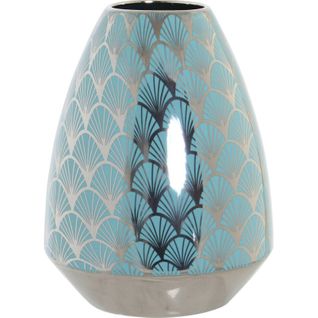 Vase Porcelaine Turquoise Finition Chromée Style Oriental