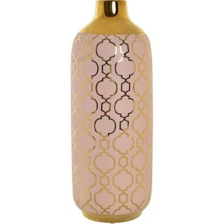 Vase Porcelaine Rose Doré Finition Chromée Élégante