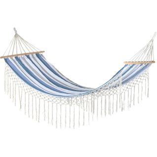Hamac En Coton Polyester Bleu Blanc Pour Extérieur