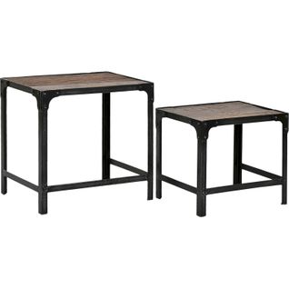 Ensemble Table D'appoint Bois Fer Style Rustique