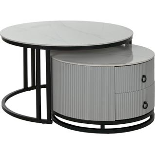 Table Basse Élégante En Métal Et Pierre Sinterisée