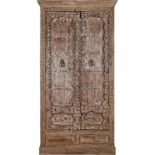 Armoire Vitrine En Teck Naturel Finition Artisanale Élégante