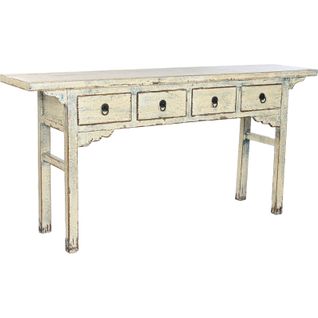 Console Élégante En Bois Massif Laqué Blanc Et Naturel