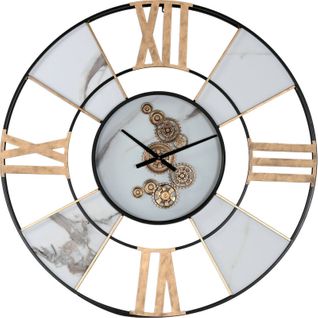 Horloge Murale Métal Blanche Style Loft Chiffres Romains Dorés
