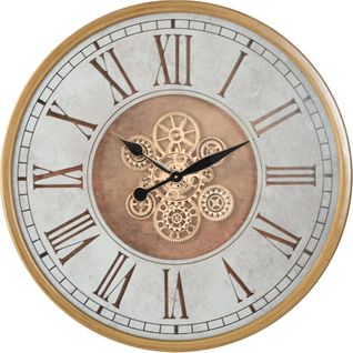 Horloge Murale Chic En Fer Et Verre Argent Doré Style Industriel