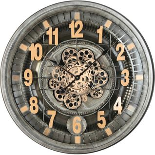 Horloge Murale Vintage En Fer Et Verre Style Industriel Argent Doré