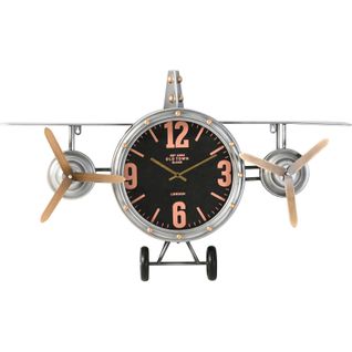 Horloge Murale Avion Métal Style Vintage Argent Et Doré