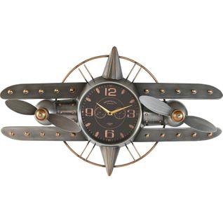 Horloge Murale Avion Métal Style Vintage Argent Et Doré