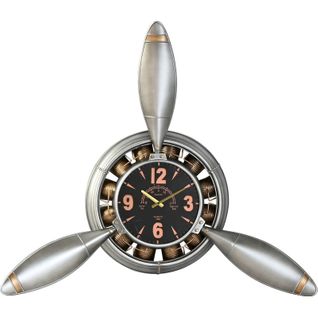 Horloge Murale Avion Style Vintage Métal Argent Et Doré
