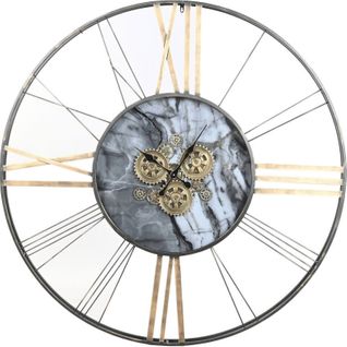 Horloge Murale Métal Doré Style Loft Mécanisme Apparent