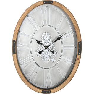 Horloge Murale Métal Effet Bois Design Loft Argent Naturel