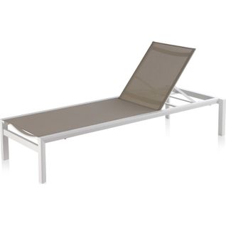 Bain De Soleil Aluminium Blanc Textilène Taupe Dossier Réglable