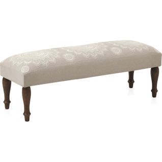 Bout De Lit En Tissu Polyester Brodé Avec Pieds Bois - Beige