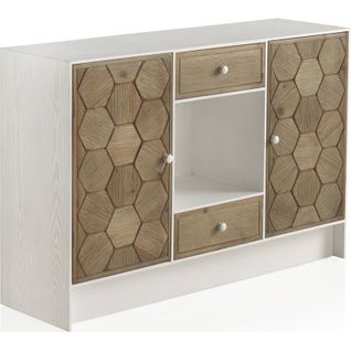 Buffet Bois De Fresne Blanc Décor Hexagonal Et Style Rustique
