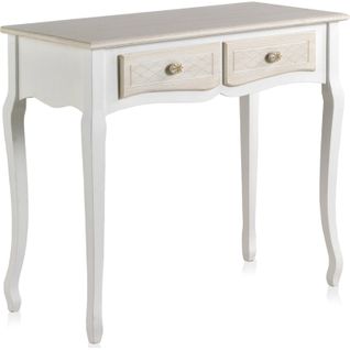 Console Romantique En Bois Blanc Avec Deux Tiroirs Crème