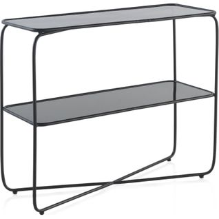 Console En Métal Noir Avec Plateau En Verre Fumé Élégance Moderne