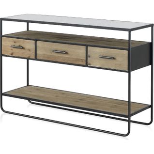 Console En Métal Noir Bois Naturel Et Plateau Verre Fumé