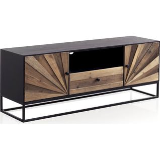 Meuble TV Bois Et Métal Style Industriel Portes Décoratives