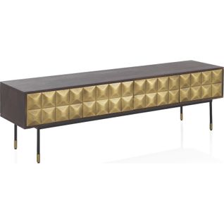 Meuble TV Bois De Manguier Et Laiton Doré Design Contemporain