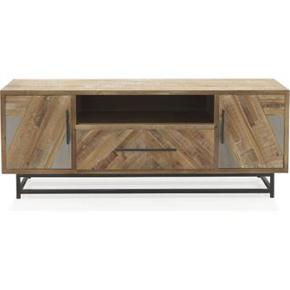 Meuble TV Bois Naturel Et Métal Style Contemporain Texturé