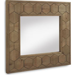 Miroir Décoratif Hexagonal Bois De Fresne Naturel Rustique