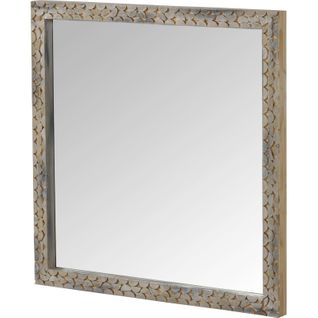 Miroir Bois Naturel Finition Greywash Sculpté Prêt à Suspendre