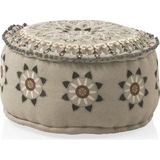 Pouf Rond Multicolore Tissu Brodé Assise Douce Et Confortable