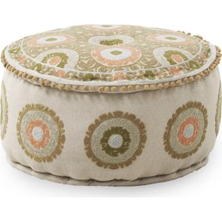 Pouf Rond Brodé Multicolore Assise Douce Coton Polyester