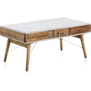 Table Basse Blanche Et Bois Naturel Sculpté Ambiance Vintage