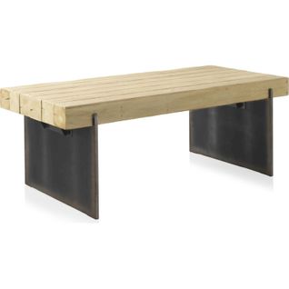 Table Basse Bois D'abeto Et Pieds Laqués Finition Métalisée