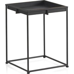 Table Basse Carrée Métal Noir Plateau Amovible Moderne