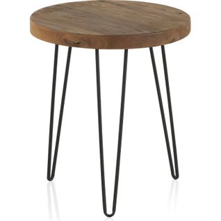 Table D'appoint Bois D'orme Naturel Et Pieds Métal Style Industriel