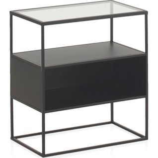 Table D'appoint Métal Noir Et Verre Pour Salon Moderne