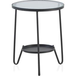 Table D Appoint En Métal Noir Avec Plateau En Verre Rayé