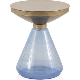 Table D Appoint Design Base Verre Bleu Plateau Métal Doré