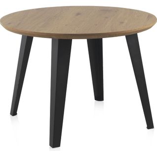 Table Ronde Effet Bois Naturel Pieds Métal Style Moderne