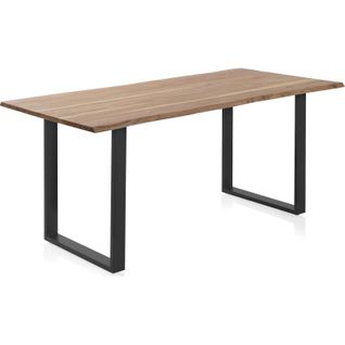 Table De Salle à Manger Acacia Massif Pieds Métal Noir