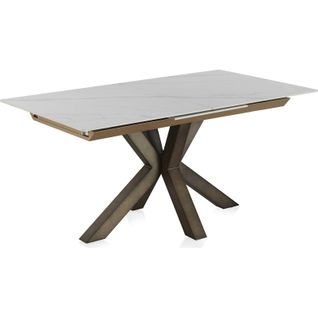 Table Extensible Blanche Céramique Effet Marbre Pieds Cuivre