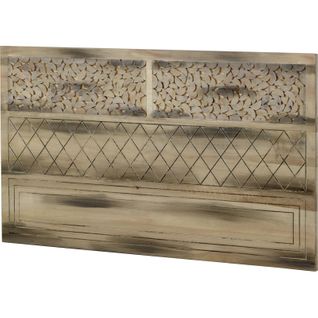 Tête De Lit Bois D'orme Naturel Sculpté Finition Greywash