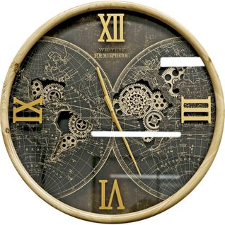 Horloge Murale Décorative En Bois Et Métal Style Hémisphère