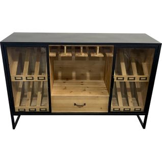 Meuble Bar En Bois Naturel Avec Portes Vitrées Et Rangement Élégant