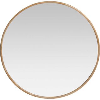 Miroir Mural Rond En Bois De Pin Finition Vernie Marron Élégant