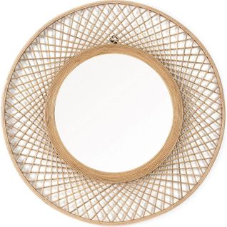 Miroir Mural Rond En Bambou Et Bois Style Naturel Rustique