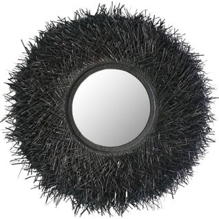 Miroir Mural Décoratif Noir En Fibre De Pandan Élégant