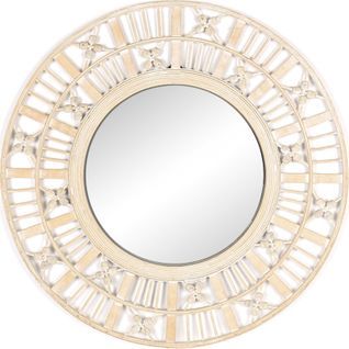 Miroir Mural Bois Blanc Décapé Style Bohème Avec Motifs Sculptés