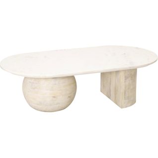 Table Basse Design En Bois De Manguier Et Plateau Marbre Naturel