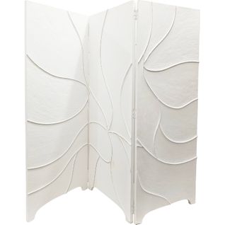Paravent 180 x 4 x 182 Cm à Motifs Ondulés Relief Élégant - Blanc