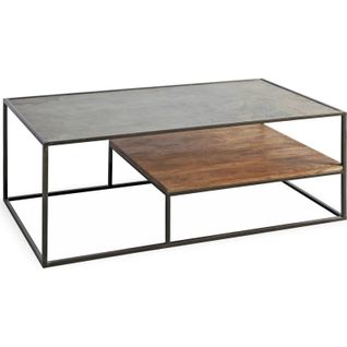 Table Basse Design Bois Acacia Métal Et Pierre Naturelle