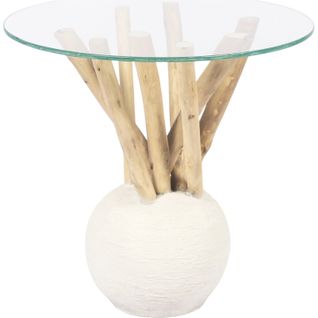 Table D'appoint Design Bois Naturel Et Verre Élégant